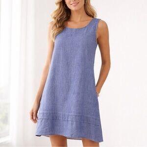 FLAX Linen Dress Womens S Blue Sleeveless Minimalist lightweight